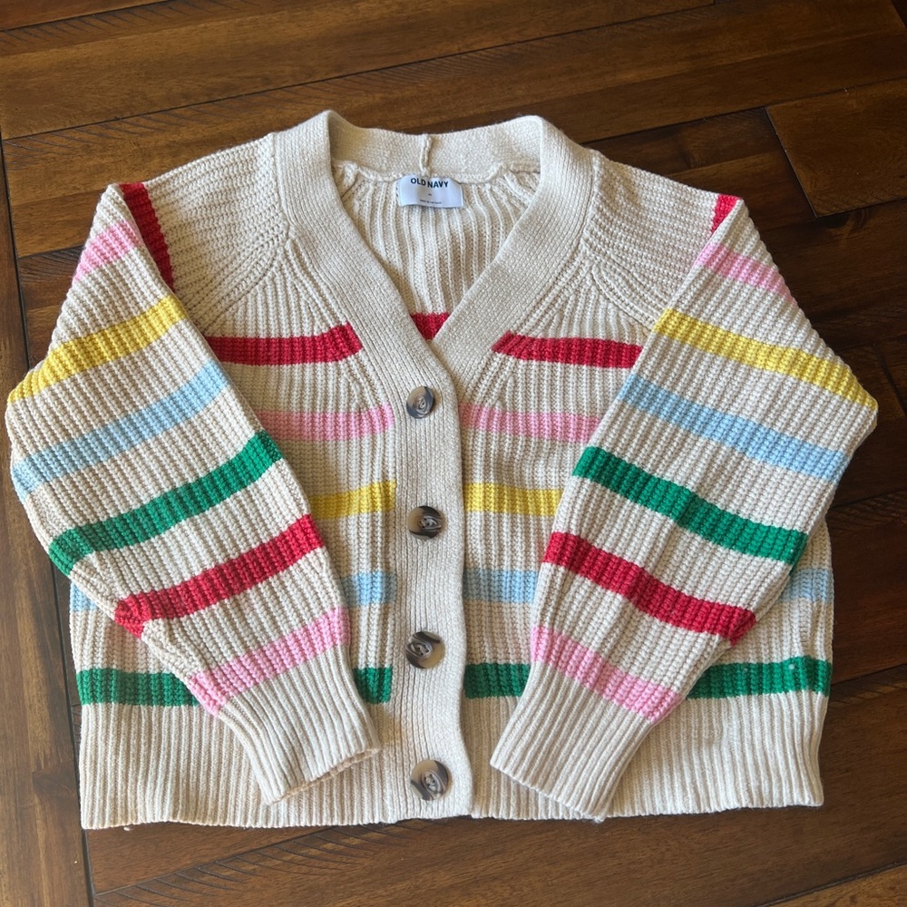 Brushed Striped Shaker-Stitch Cardigan Sweater